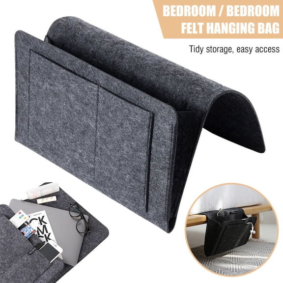 Amerteer Bedside Caddy, Felt Bed Storage Organizer Hanging Bag Holder with 5 Pockets, Magazine Book Phone Tablet iPad Cables Remote and Water Bottle Holder for Home Dorm Bed Sofa