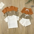 thumbnail image 5 of Bullpiano 0-3T Summer Newborn Baby Boy Girl Clothes Set Ribbed Outfits Unisex Infant Solid Cotton Button Short Sleeve Tops Shorts 2PCS (Caramel), 5 of 8