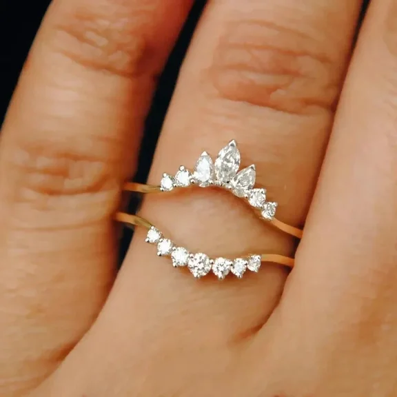 2 CT Pear Cut White Moissanite Enhancer Guard Wrap Ring 14K Yellow Gold Plated