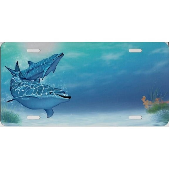 Offset Dolphins Ocean Scene License Plate