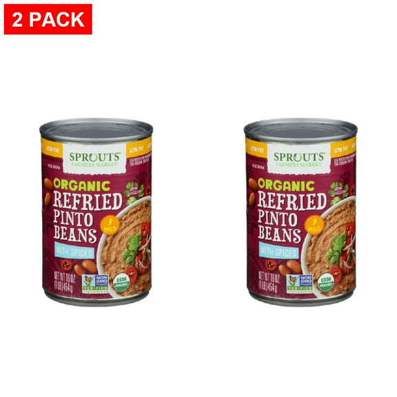Sprouts Organic Vegetarian Refried Pinto Beans 16 oz (Pack of 2)