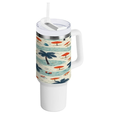 

40 Oz Car Handle Water Bottle 10.8x3.85 Inch Handle And Straw Travel Water Bottle Reusable Stainless Steel Water Bottle The Blue Coconut Tree