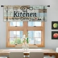thumbnail image 4 of Teal Turquoise Kitchen Curtains and Valances 3 Piece Set Rod Pocket 36 Inch Short Rustic Wooden Board Country Fork and Spoon Retro Vintage Funny Quotes Bedroom Living Room Treatment Fabric, 4 of 5