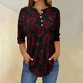 thumbnail image 2 of Olyvenn Womens Casual Tops,Womens Tops 3/4 Sleeve Button Down Shirts V Neck Loose Casual Blouses Floral Print Tshirts Multicolor L, 2 of 5