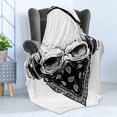 thumbnail image 4 of Grunge Soft Flannel Fleece Throw Blanket, Gothic Skull with Bandanna and Headphones Musical Dead Man Illustration, Cozy Plush for Indoor and Outdoor Use, 70" x 90", Pale Grey Black, by Ambesonne, 4 of 5