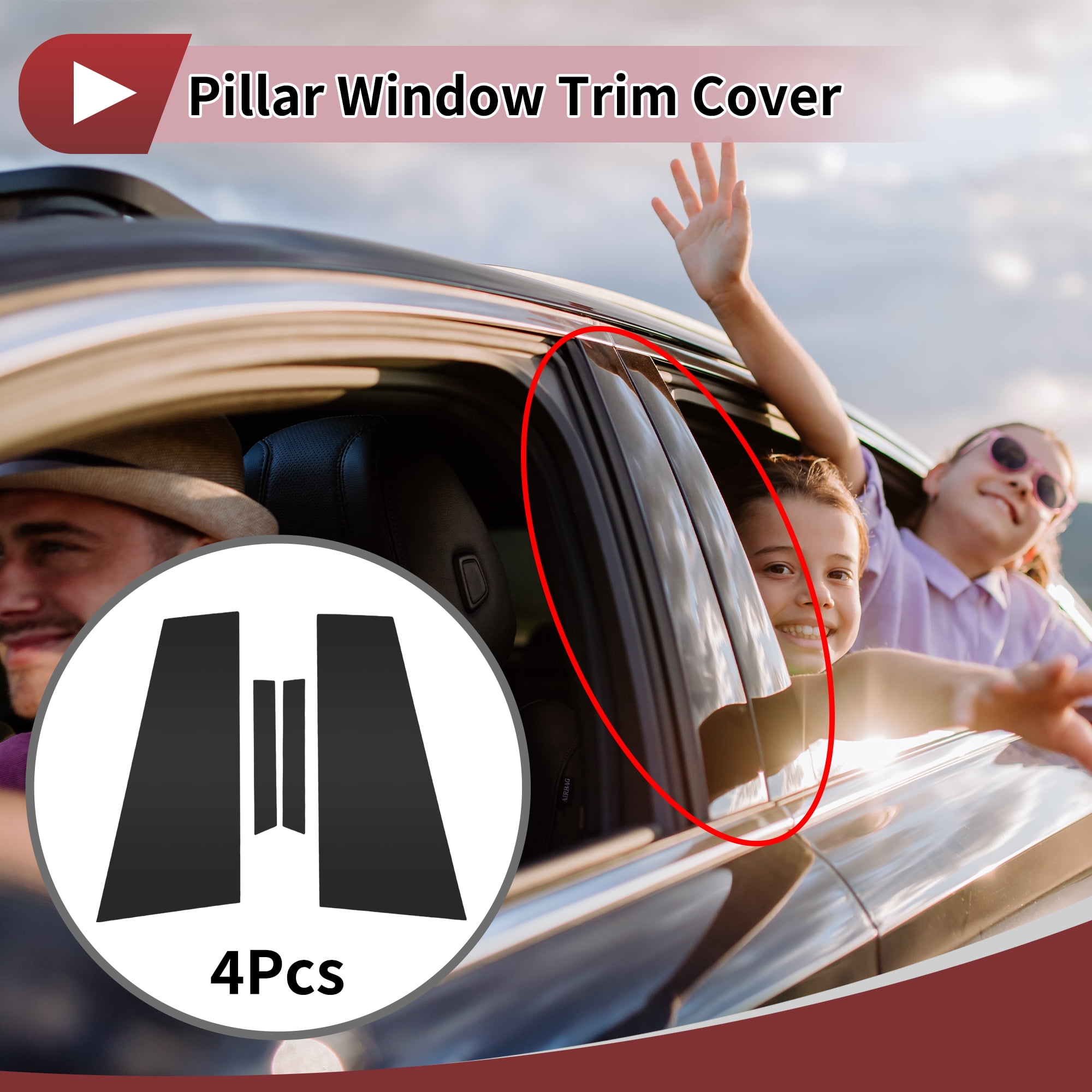Unique Bargains 4 Pcs Car Door Pillar Window Trim for Mercedes-Benz CLS 2017-2019 Cover