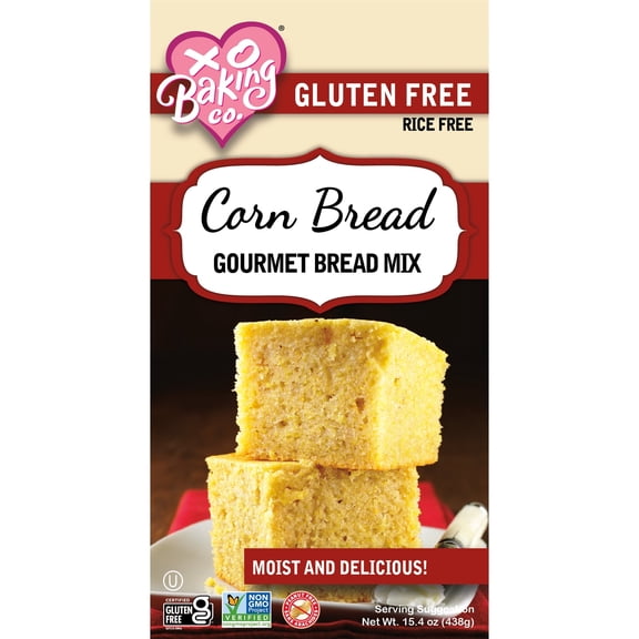 XO Baking Co. Gluten Free Gourmet Cornbread Mix; Non GMO; Kosher; Rice Free; Dairy Free, Peanut Free; Soy Free, No Preservatives; No Artificial Flavors or Colors, 15.4oz