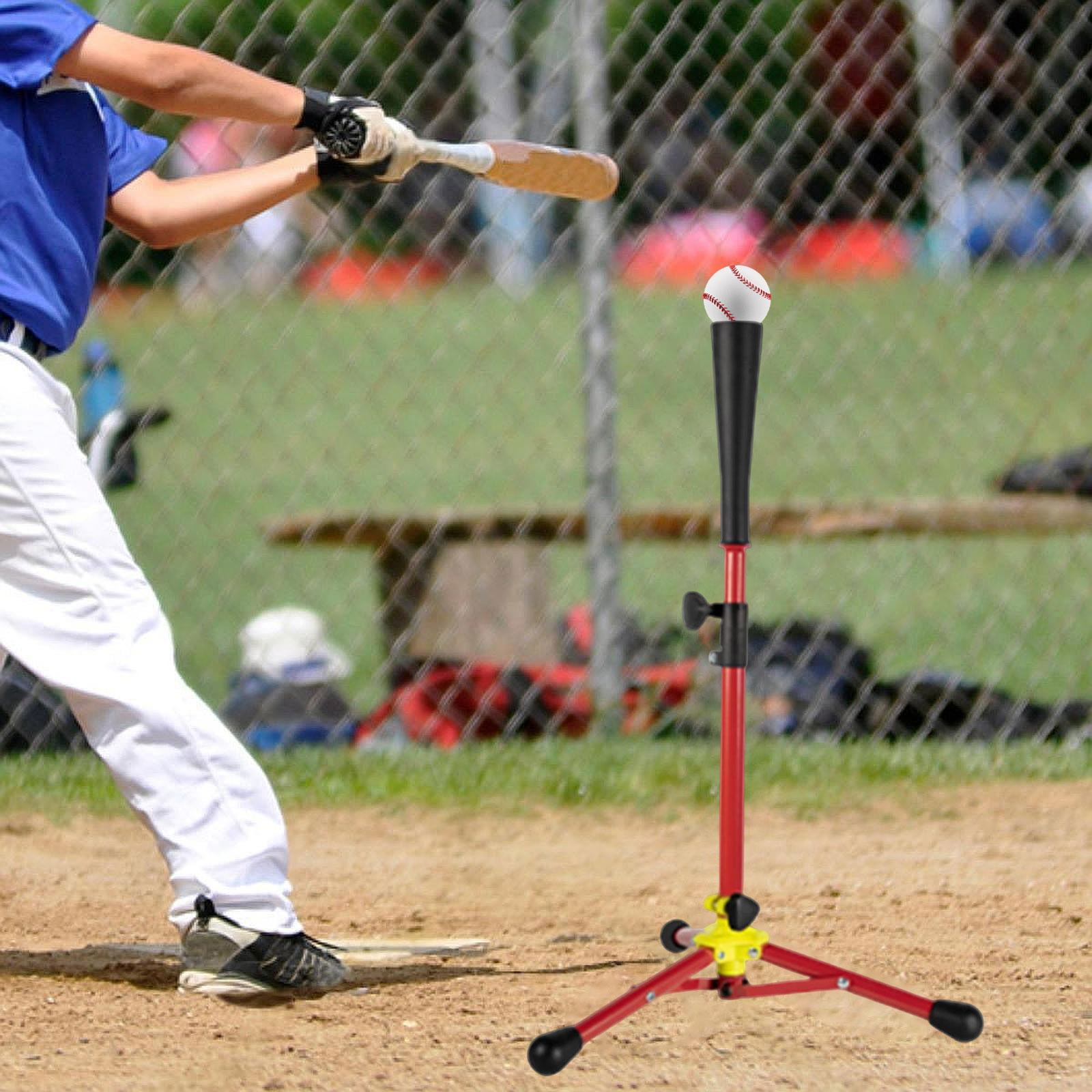 funtasica Baseball Batting Tee Adjustable Tripod Stand Adult Softball Training Tee Portable Foldable Iron Silicone Rubber Base Suitable for Coaches Indoor Outdo Red