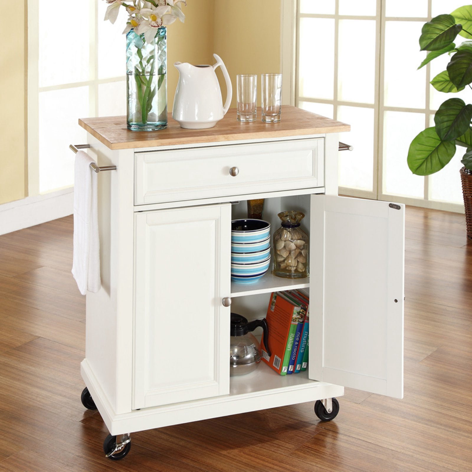 Crosley Furniture Natural Wood Top Portable Kitchen Cart - Walmart.com
