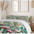 thumbnail image 4 of Ambesonne Mushroom Duvet Cover Set, Groovy 70s Garden Bloom, Queen, Teal Pink Beige, 4 of 5