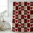 thumbnail image 4 of Red Plaid Valentine's Day Bathroom Shower Curtains with 12 Hooks Polyester Waterproof Shower Curtain for Stalls and Bathtubs Checkered Farmhouse Valentines Decorative Bathroom Curtain 66x72 Inches, 4 of 9