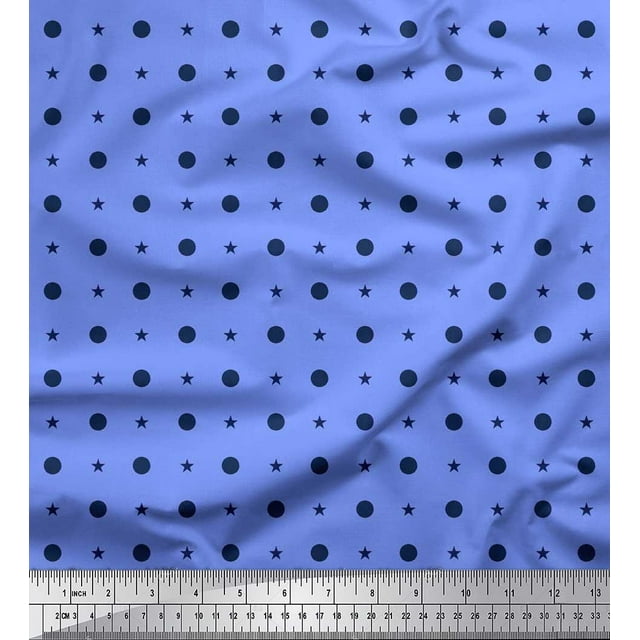 Soimoi Polyester Crepe Fabric Dots & Star Printed Craft Fabric by The Yard 52 Inch Wide