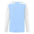 thumbnail image 3 of WREESH Womens Fashion T-Shirts Color Block Casual Round-Neck Lace Hollow Out Long Sleeve Pullover Slimming Blouse T-Shirt Tops Light Blue, 3 of 4