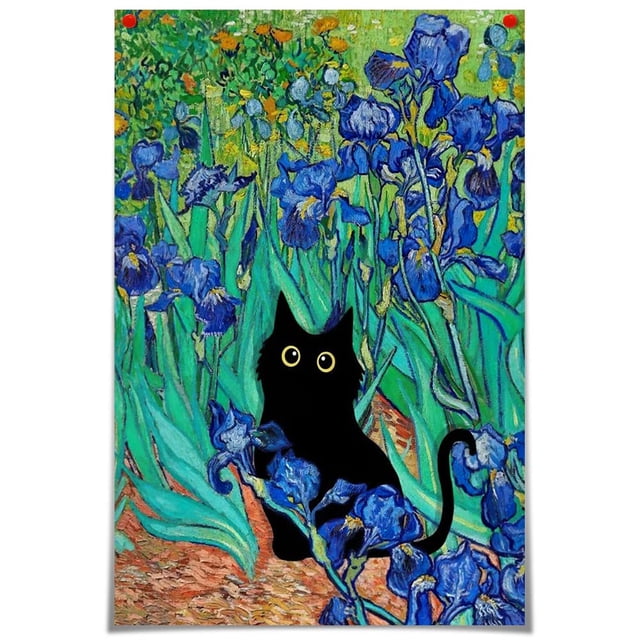 Lienzo vintage de Monet para pared, famosas pinturas al óleo, Monets, lirios de agua, póster de gato negro, estampado floral de gato divertido, galería abstracta de granja, decoración estética de la h