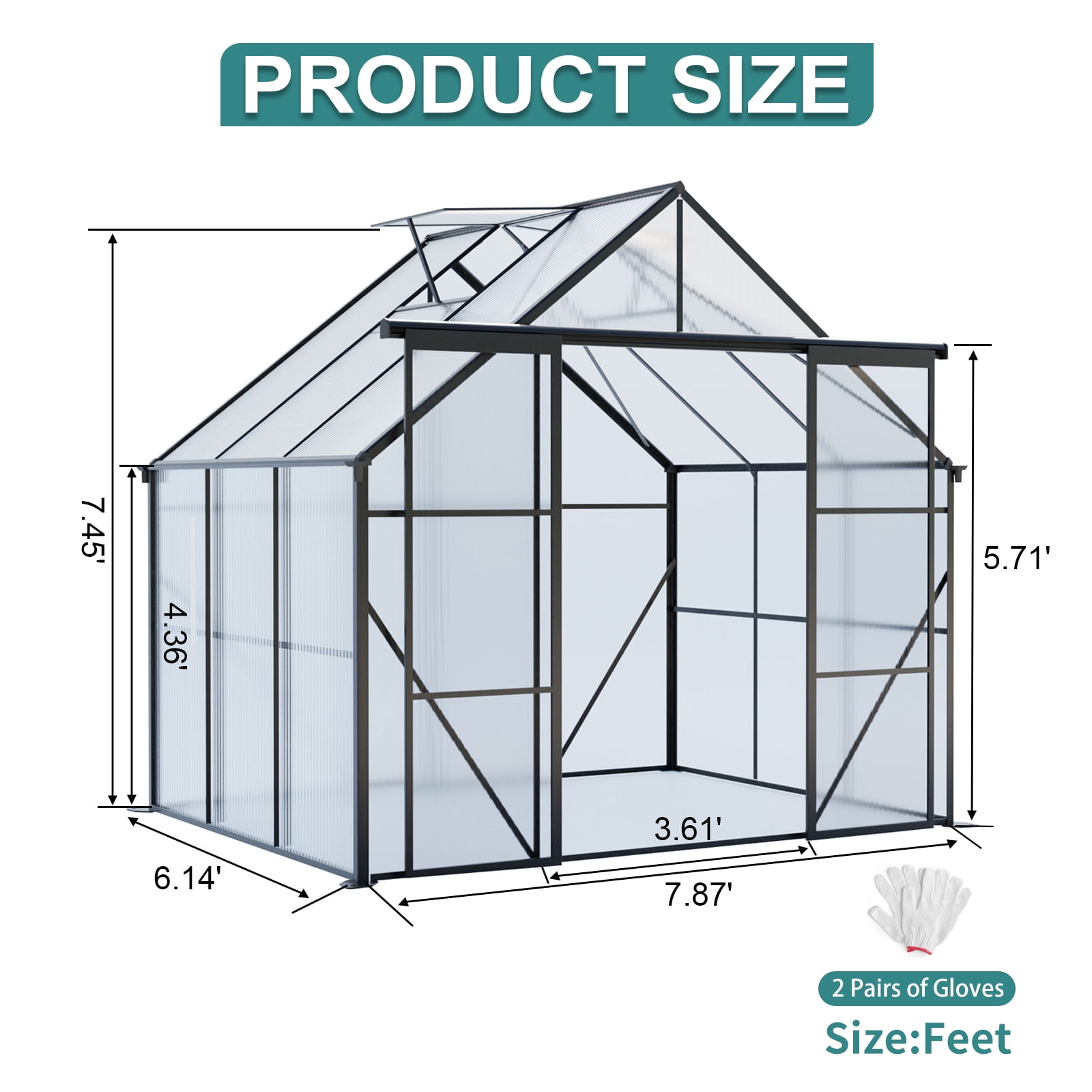 IMagacFun 8x6 Polycarbonate Greenhouse Heavy Duty Walk-in Greenhouse with Sliding Door and Aluminum Frame for Outdoor Garden Backyard Black