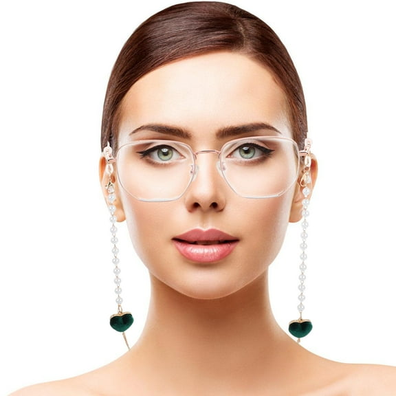 HOOWIFFY Elegant Metal Eyeglass Necklace with Heart Pearls for Stylish Use