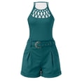 thumbnail image 4 of GILIGEGE 2 Piece Sets for Women Casual Fashion Set Women's Shorts Set Sleeveless Vest Top Suit Shorts Two Set Print Basic Tank Top & Shorts Set with Belt Features: Summer Sets Green M, 4 of 6