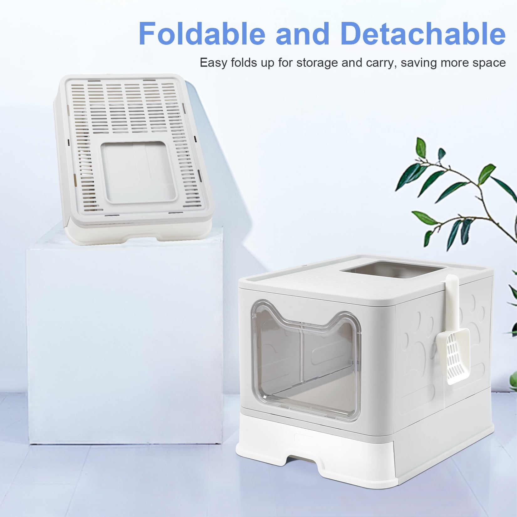 XXL Large Folding and Portable Cat Litter Box with Lid, Enclosed Cat Potty, Top Entry Anti-Splashing Cat Toilet, Easy to Clean Including Cat Litter Scoop