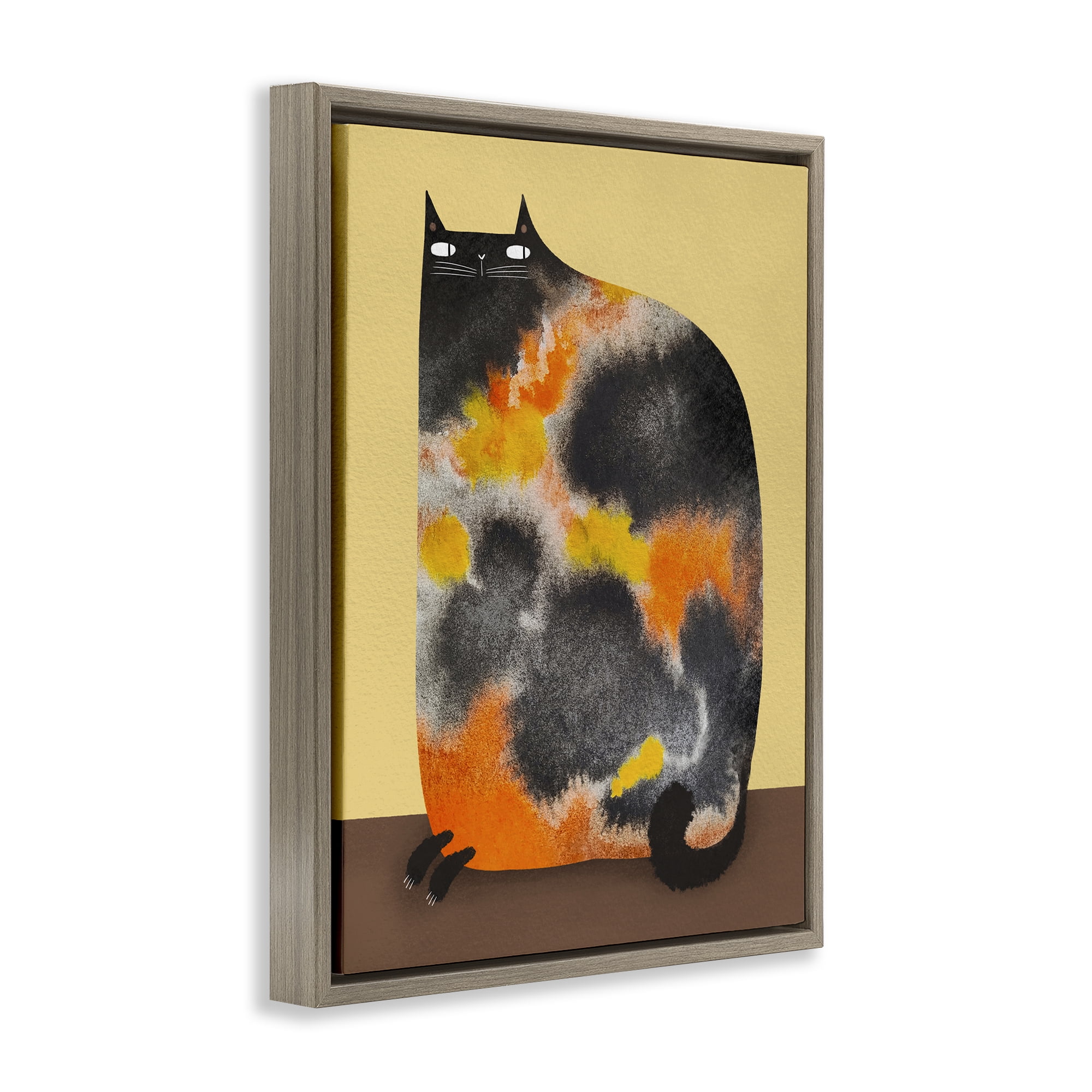 Stupell Industries Diluted Calico Cat Brown Framed Floater Canvas Wall Art, design by Gabriela Avila