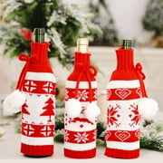 Cheers Christmas Knitting Elk Snowflake Drawstring Wine Bottle Cover Bag Dinner Decor