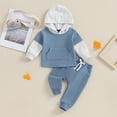 thumbnail image 2 of Bagilaanoe 2PCS Toddler Baby Boy Pants Set Contrast Color Long Sleeve Hooded Sweatshirt Tops + Drawstring Sweatpants 6M 12M 18M 24M 3T 4T Kids Casual Sweatsuits, 2 of 8