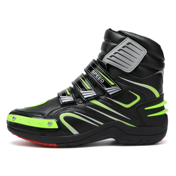 Botas de Moto para Todo el Año, Calzado de Cuero para Motociclistas,Negro-verde-37