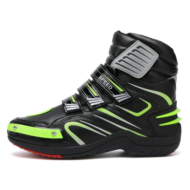 Botas de Moto para Todo el Año, Calzado de Cuero para Motociclistas,Negro-verde-37