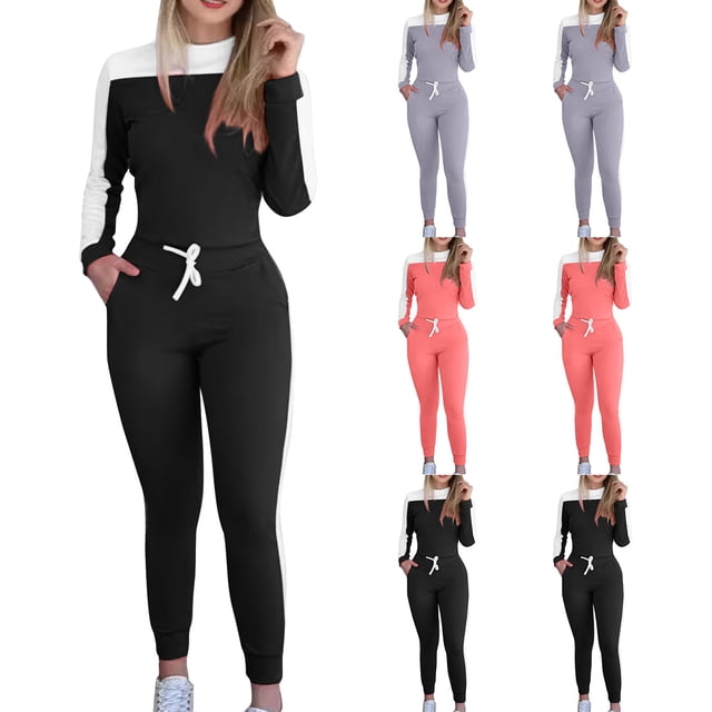 Sentmoon Ensembles de Détente pour Femmes 2 Pcs Hauts pour Femme et Pantalons pour Femme Grande Taille Col Ras du Cou Ensembles de Pyjama pour Femmes Manches Longues Thermiques Vêtements de Nuit pour Femmes Automne pour Tenues de Détente