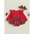 thumbnail image 4 of Suealasg Newborn Baby Girls Christmas Outfit Long Sleeve Gingerbread Man Print Plaid Romper Dress +Hairband 3 6 12 18 Months Infant Girls Fall Winter Clothes, 4 of 7