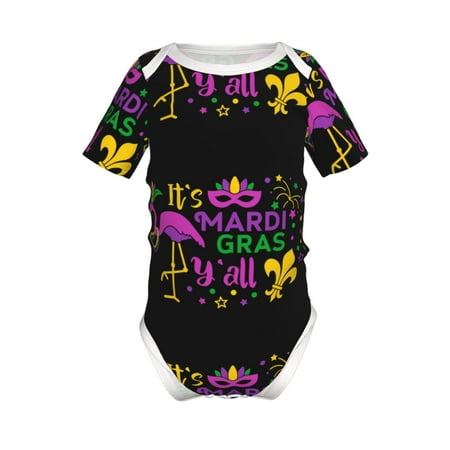 

Lukts Mardi Gras with Flamingo Print Baby Short Sleeve Romper Onesie for Newborn Baby Boys and Girls-12 Months