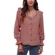thumbnail image 1 of Camisa de manga larga con botones y volantes en los hombros, cuello en V, fibra de poliéster, camisa de mujer para viaje, pata de gallo roja S, 1 of 7
