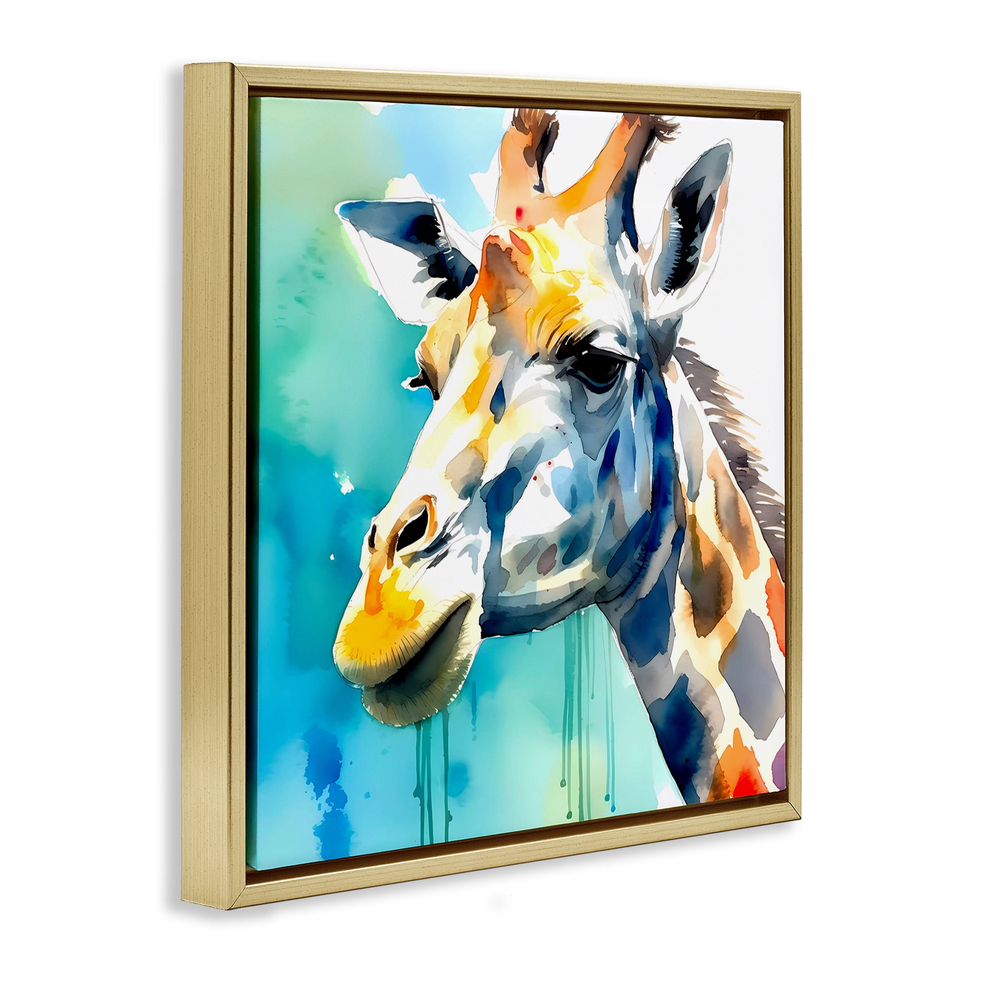 Stupell Industries Giraffe with Blue Splash Animals & Insects Painting Gold Floater Framed Canvas Art Print Wall Art, 25 x 25