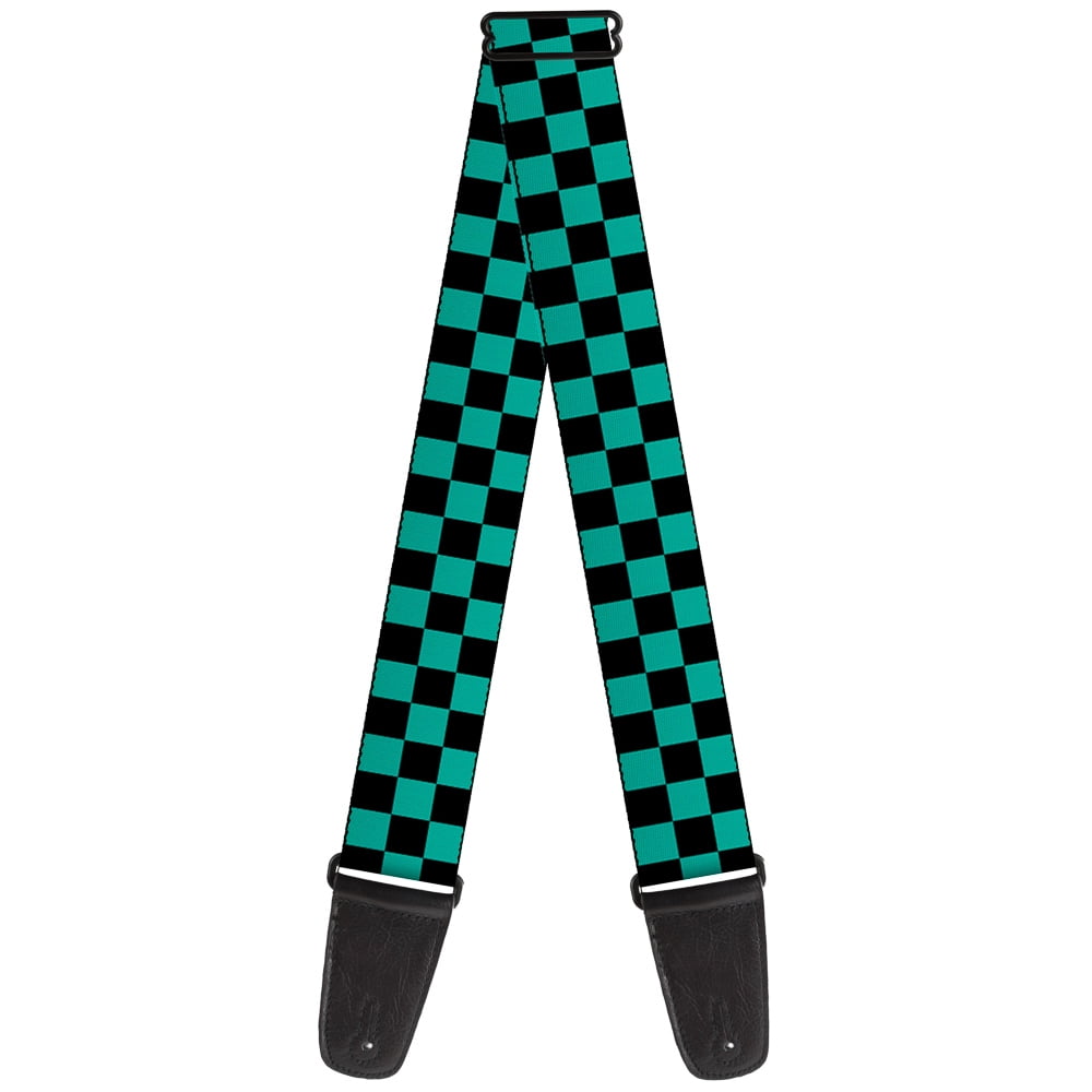 Buckle-Down Guitar Strap, Checker Black Teal, 2 Inches Wide