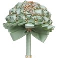 thumbnail image 2 of Ramo de Boda Hecho a Mano con Broche de Pedrería Dorada y Perlas, Ramo Nupcial para Novia, Dama de Honor, Quinceañera, Ramo de Flores de Rosa de Satén, Boda Verde Salvia, 2 of 4
