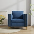 thumbnail image 2 of Modern Accent Armchair with Rivet Design, Button Tufted Upholstered Reading Chair with Thick Cushion & Metal Golden Legs, Fabric Club Chair for Living Room, Bedroom & Office, Navy Blue, 2 of 6
