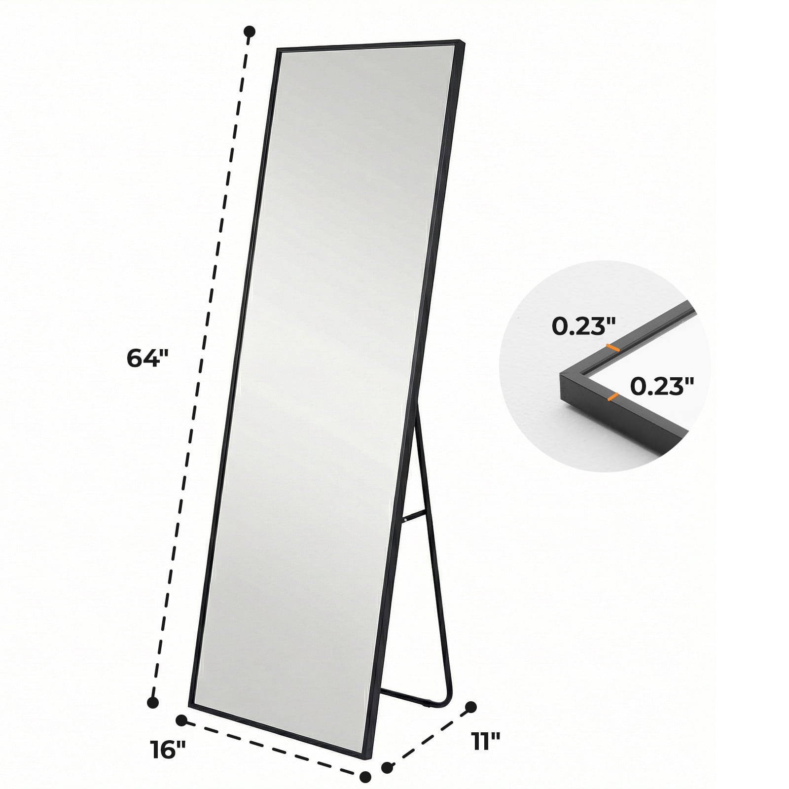 Full Length Mirror 59"/64"/71" - Floor Standing & Wall Mirror with Aluminum Alloy Thin Frame, Full Body Mirror for Bedroom, Gym, Dressing Room,Anti-Rust Nano Glass - Black/Gold - Arch/Rectangle