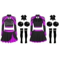thumbnail image 3 of Runhomal Womens Shiny Cheerleading Uniform Set Long Sleeve Crop Top With Rhinestones Skating Skirt Purple B S, 3 of 4