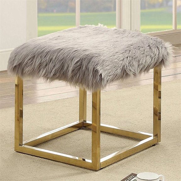 Furniture of America Saxton Contemporary Fabric Padded Short Bench in Gray