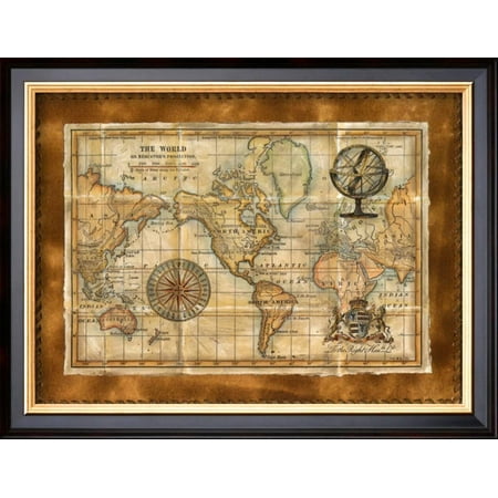 Antique World Map Framed Art Print Wall Art 18x14