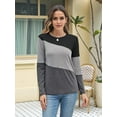 thumbnail image 3 of Women'S Color Block Tops Casual Long Sleeve Tunic Round Neck Pullover Shirts Black Grey XL, 3 of 6
