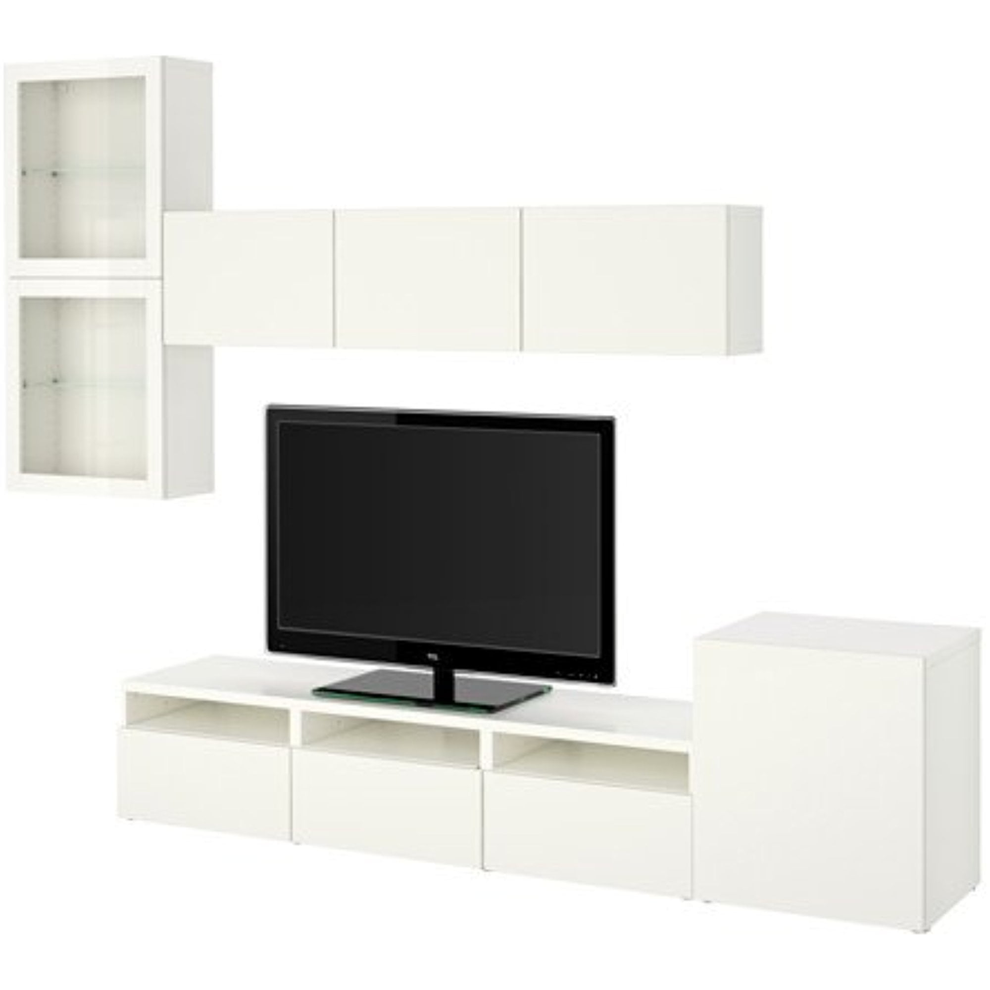 Ikea Tv Storage Combination With Push Open Drawers And Glass Doors
