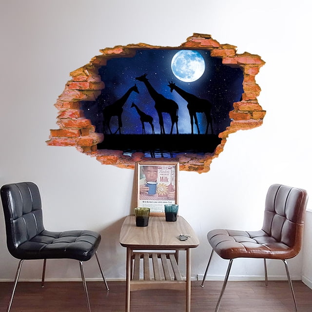 Adhesivos de pared 3D con forma de jirafa, cielo nocturno, PVC, 60 x 90 cm, para habitación de niños