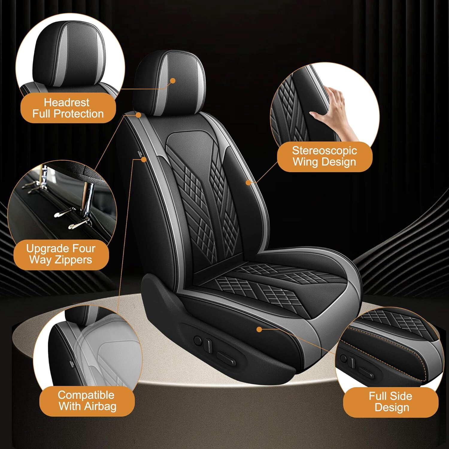 HQBQBUG Car Seat Covers Full Set Fit for Toyota Camry 2002-2025 2026 5 Seats Waterproof Leather Front and Back Car Seat Covers Protectors Grey,Full Set(2 Row 5 Seats)