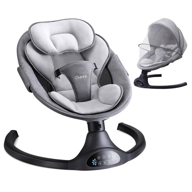 Balancín eléctrico Baby Swing Larex para niños pequeños de 0 a 6 m, máximo 9 kg, negro