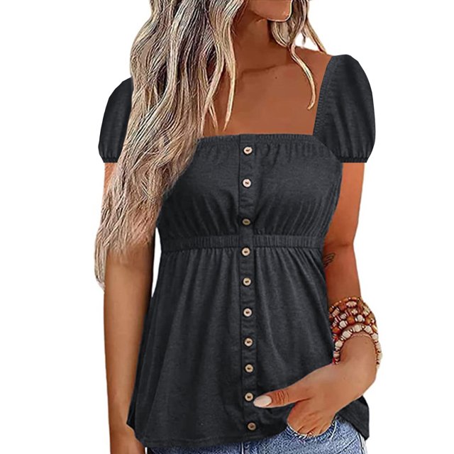 Lucakuins - Blusa informal de verano para mujer, camisetas de manga corta con botones para ropa de calle Lucakuins moda