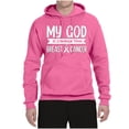 thumbnail image 2 of Wild Bobby My God Is Stronger Than Breast Cancer White Distressed Breast Cancer Awareness Unisex Hoodie Sweatshirt, Neon Pink, XX-Large, 2 of 6