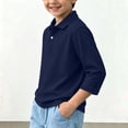 thumbnail image 5 of Sentuca Boys Polo Shirts 3/4 Sleeve Solid Color School Uniform Shirts Turn Down Collar Back to School Kids Top Size 5-6Y Navy, 5 of 8