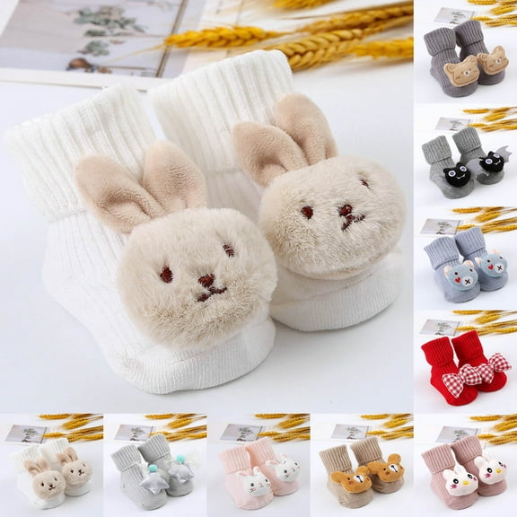 Hwmodou Socks Knitted Cartoon Pattern Cute Boy Girl Toddler Socks Middle Tube Socks Thermal Soft Fit,0M-5Y