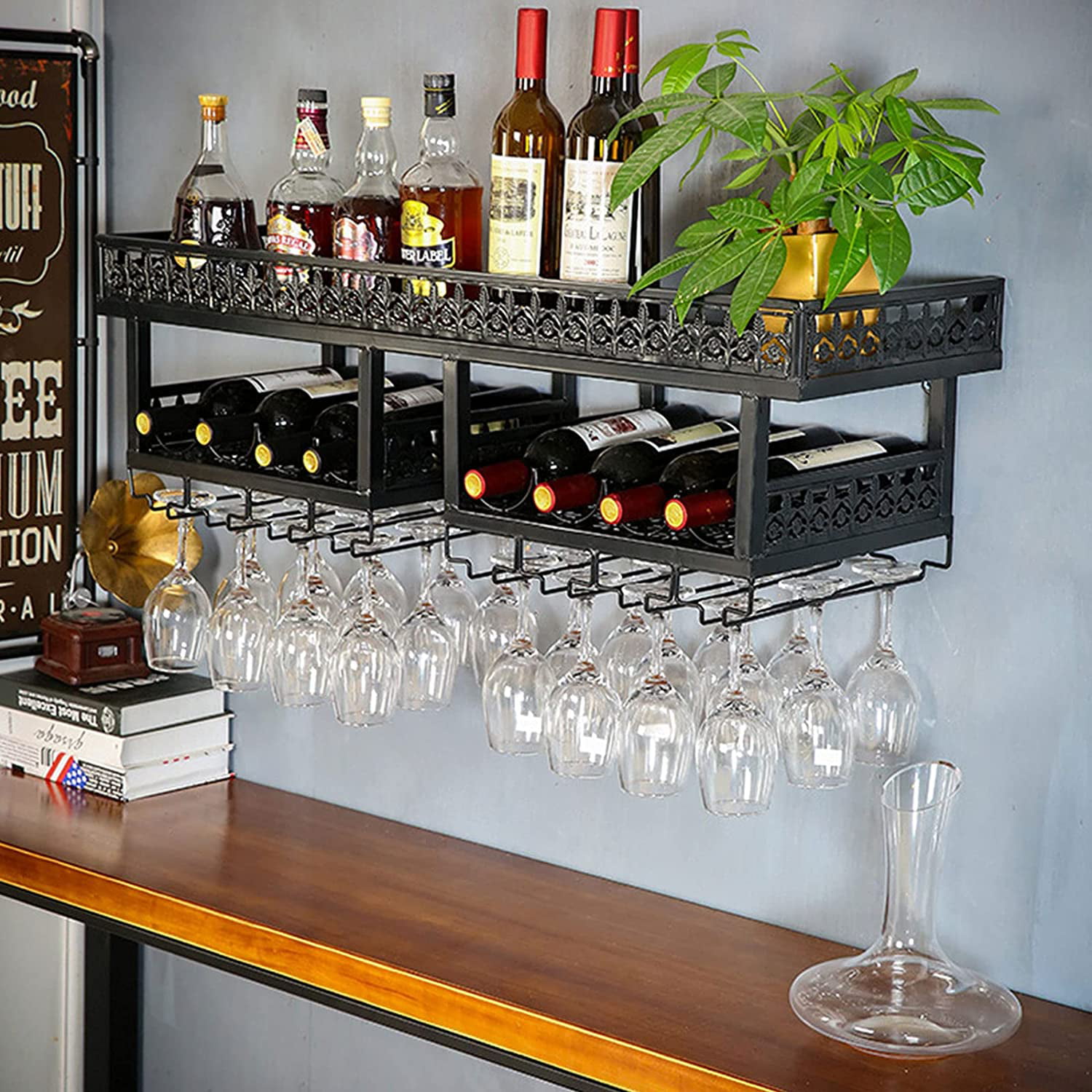 Wine Bottle Rack, Wine Glass Holder And Decoration, Hanging Wine Bottle  Holder For Upside Down Display, Elegant And High-end Design