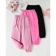 thumbnail image 3 of Little Girls Clothes Girls Pants Kids 3-Pack Joggers Girls Cargo Casual Elastic Waist Pants for Girls 4T 5T Size 6 7 8 Black Pink, 3 of 8